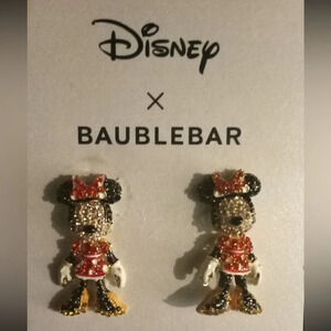 DISNEY X BAUBLEBAR Crystal-Encrusted Minnie Mouse Stud Earrings Boxed NEW NWT
